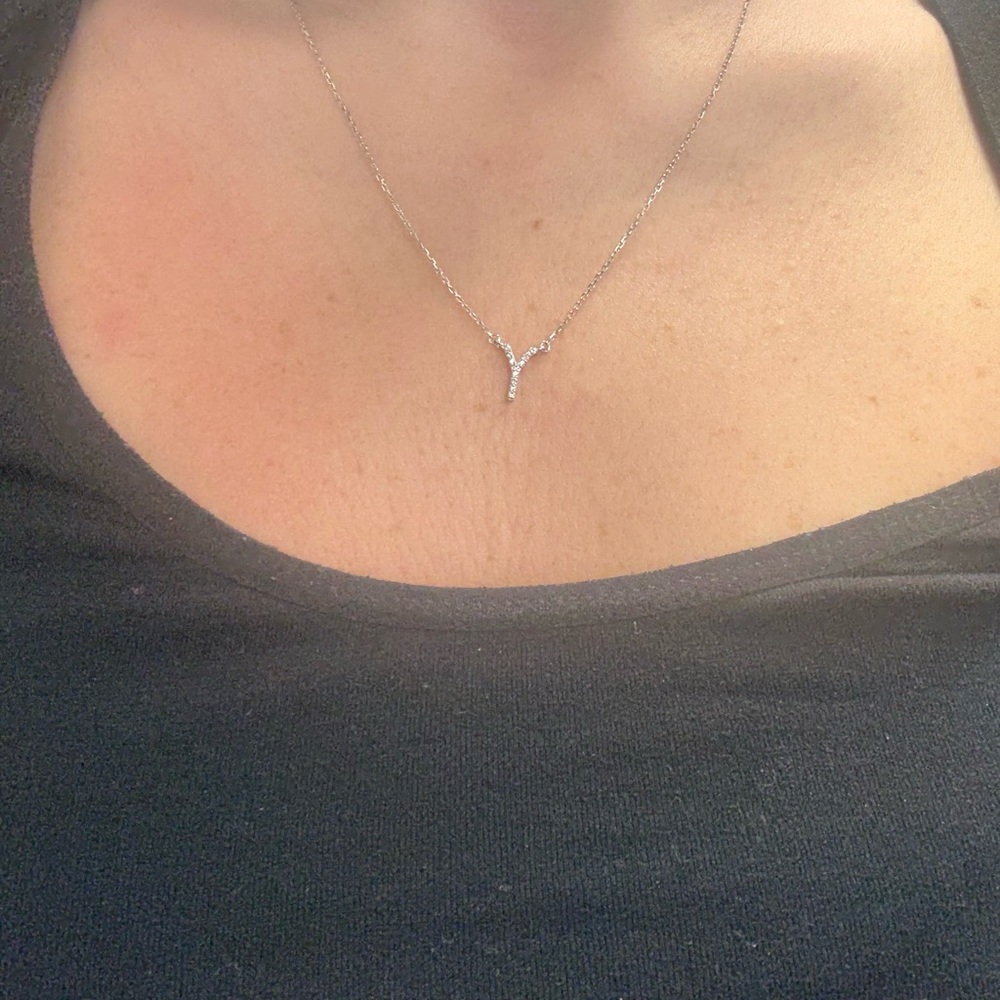 Suzy Levian Elegant Sterling Silver White Topaz Initial Y Necklace Sample NWT